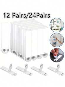 12/24pcs Double-Sided Adhesive Tape - Easy To Install, Non-Damaging Wall Hooks, Tool-Free Removable Adhesive Tape Wall Hooks