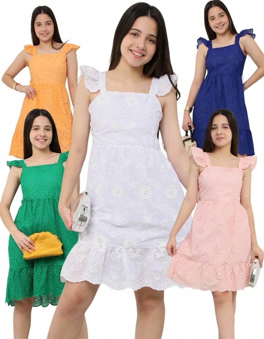 Vestido Curto Juvenil Regata Manga Babado Laise Cintura Solta Casual Conforto e Estilo Amarrar