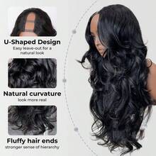 New In 250% Density Pre-Styled Butterfly Cut Layered U Part Natural Black Synthetic Hair Wigs - Black - View 6