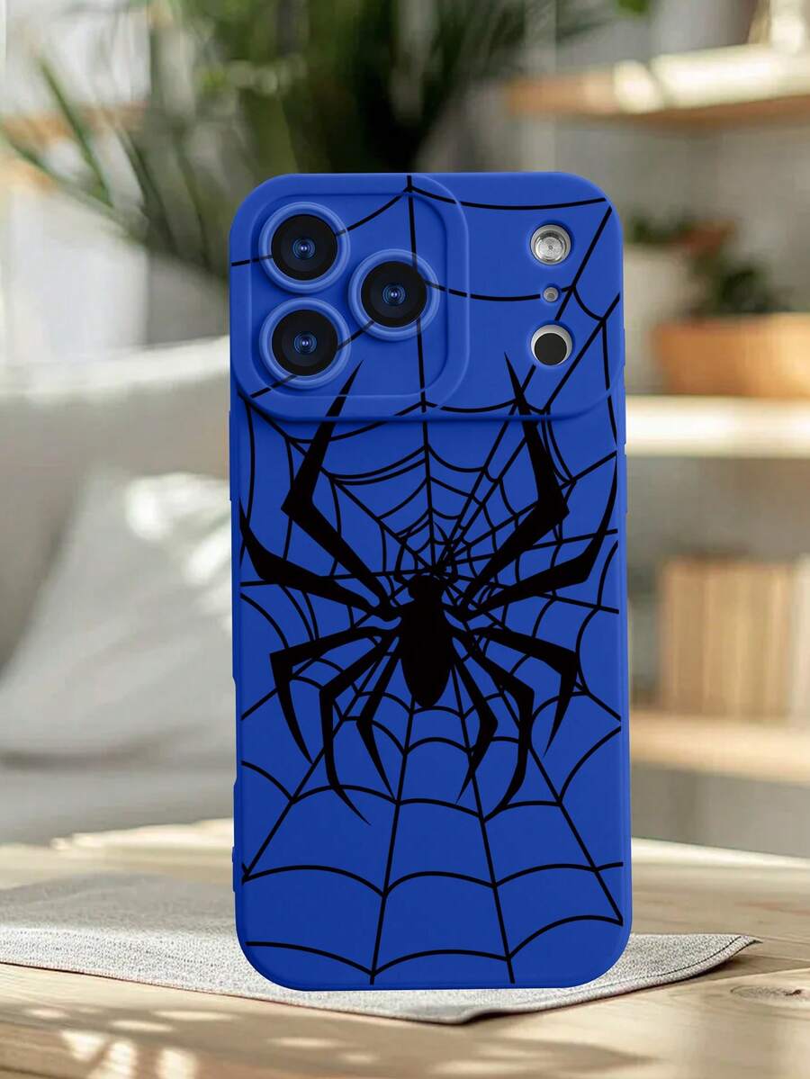 1PC Cute Spider Web Pattern Phone Case Simple Cool Design Unique Mysterious Style Fashion Dark Look Suitable For Bold And Edgy Lovers Women Men Couple Gift Hot Selling Item Compatible With IPhone17/16/15/14/13/12/X/PLUS/PRO/PROMAX, Galaxy S25/S24/S23/S22PLUS/Ultra Comfortable Grip Festival Gift For Friends, Girlfriend, Boyfriend, Family - 藍色 - 查看 1