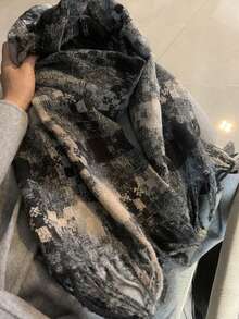 1 件装新款格子图案流苏围巾，男女皆宜的温暖冬季披肩 - 粉色 - 查看 3