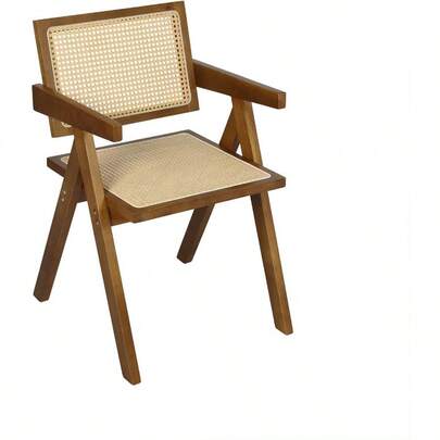Dining Chairs Solid Wood Wicker Chairs With Breathable Rattan Mesh Seat Casual Reading Seat Home Furniture For Dining Room Living Room Courtyard Cafe Camping Walnut Brown