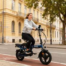 Bicicleta eléctrica plegable para adultos de 14 pulgadas: pico de 400 W, motor sin escobillas de alta velocidad, batería extraíble de 48 V 10 Ah, alcance de 45 KG, suspensión doble de dos asientos, 3 velocidades, neumáticos todoterreno, perfecto para caminatas, todoterreno, desplazamientos y regalos, estilo deportivo y componentes de alta calidad. - azul real - Ver 3