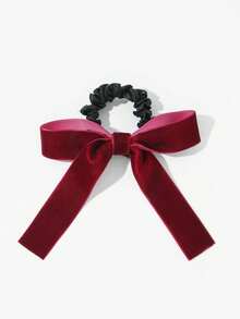 1pc Women's Black Velvet Bow Hair Scrunchie, Suitable For Daily Use ,Ponytail Holders ,Hair Elastics ,Hair Rubber Bands ,Hair Rope - Burgundy - View 8