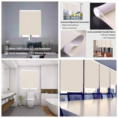 Blackout Waterproof Fabric Window Roller Shades Blind, Thermal Insulated, Bedrooms, Living Room, Bathroom, Office, Easy To Install 79x 183 Beige