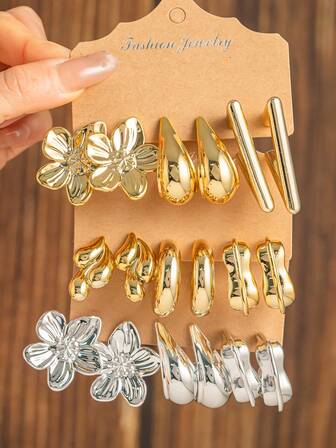 6-18件套女士花朵耳环套装，镀金镀银，适合日常、派对和各种场合佩戴