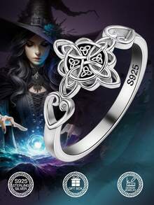 1枚S925纯银十字架凯尔特心形女巫结戒指，日常佩戴百搭，派对吸睛，信仰象征，幸运符，男女皆宜，生日/情人节礼物，附赠礼盒 - 十字架凱爾特愛心女巫結 - 查看 10