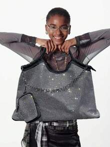 Elegante bolso de hombro decorativo con diamantes completos para damas, con gran capacidad, múltiples compartimentos internos, bolso brillante, bolso colgante pequeño, cartera de viaje para damas, un gran regalo para las vacaciones