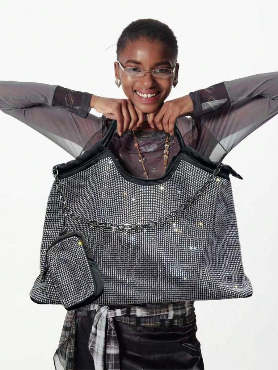 Elegante bolso de hombro decorativo con diamantes completos para damas, con gran capacidad, múltiples compartimentos internos, bolso brillante, bolso colgante pequeño, cartera de viaje para damas, un gran regalo para las vacaciones