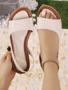 足弓支撑平底凉鞋，新款手工露趾舒适大码休闲女鞋 - 白色 - 查看 1