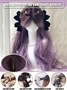 26 Inch Purple Gradient Long Curly Hair Wig With Bangs Lolita Wig Synthetic Heat-Resistant Fiber Wig Suitable For Ladies Halloween Christmas Role-Playing Party Ball To Wear - Multicolor - View 4