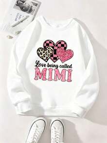 Autumn/Fall And Winter Bestseller1 PcsLove Called Mimi Girl Plus Size Casual Sweatshirt Printed Round Neck Pullover, Women's Autumn Winter Casual Long Sleeve Sweatshirt, Plus Size Women's Tops And Clothing - White - View 4