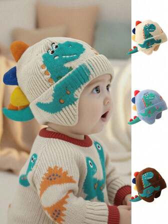 Cute Dinosaur Kids Knit Hat, Dinosaur Appearance Design, Hat With Adorable Dinosaur Elements, Suitable For Boys And Girls, Cute Bear Ears Very Popular For Halloween And Christmas, Versatile Casual Style, Baby Knit Hat, Baby Supplies, Christmas Kids, Baby Hat, Girls' Hat, Children's Supplies, New Fashion Hat, Winter Hat, Winter Hat, Children's Hat, Baby Girl Hat, Baby Boy Hat
