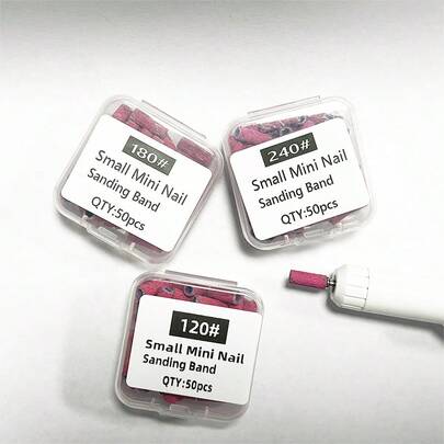 50pcs/Box 3mm Sanding Bands For Nail Art -120/180/240 Grit - Mini Nail Drill Bits For Manicure And Pedicure