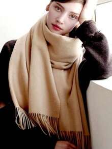 Thick Long Shawl/Blanket, 280g - Khaki - View 2