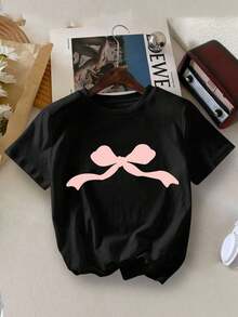 2pcs/Set Girls Summer Top And Shorts, Loose Fit Short Sleeve T-Shirt Set, Casual Minimalist Style, Suitable For Summer Wear, Suitable For School/Sports/Outdoor Activities