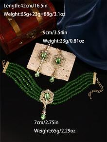 1 Set Luxury Handmade Necklace And Earrings Jewelry Set For Women, Includes Necklace And Earrings, Multi-Layer Design With Metal Pendant, Moroccan Style Bridal Wedding Party Jewelry Gift