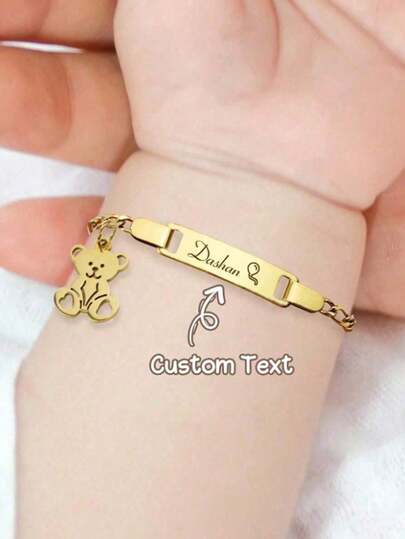1pc Personalized Bracelet Customize Your Name Teddy Bear DIY Charm Bracelet Custom Name Bracelet Stainless Steel Non-Allergic Bracelet Fashion Ideal Gifts Valentine's Day Custom Gifts New Year Gifts For Him Family, Friends, Daughter, Son, Her For Children's Day,Ideal Gifts For Him, Ideal Gifts For Her,Customized Fashion Jewelry,Urban Gala