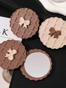 Cute Waffle Shaped Double-Sided Compact Mirror, Portable Makeup Mirror With High-Definition Reflective Surface For Touch-Ups, Rotatable Round Mirror For Women - Multicolor - View 3
