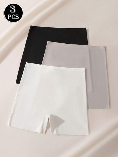 3pcs/Pack Women's Solid Color Minimalist Shorts, Anti-Chafing, Non-Rolling, Silky Smooth, High Waist, Seamless, Comfortable Undershorts