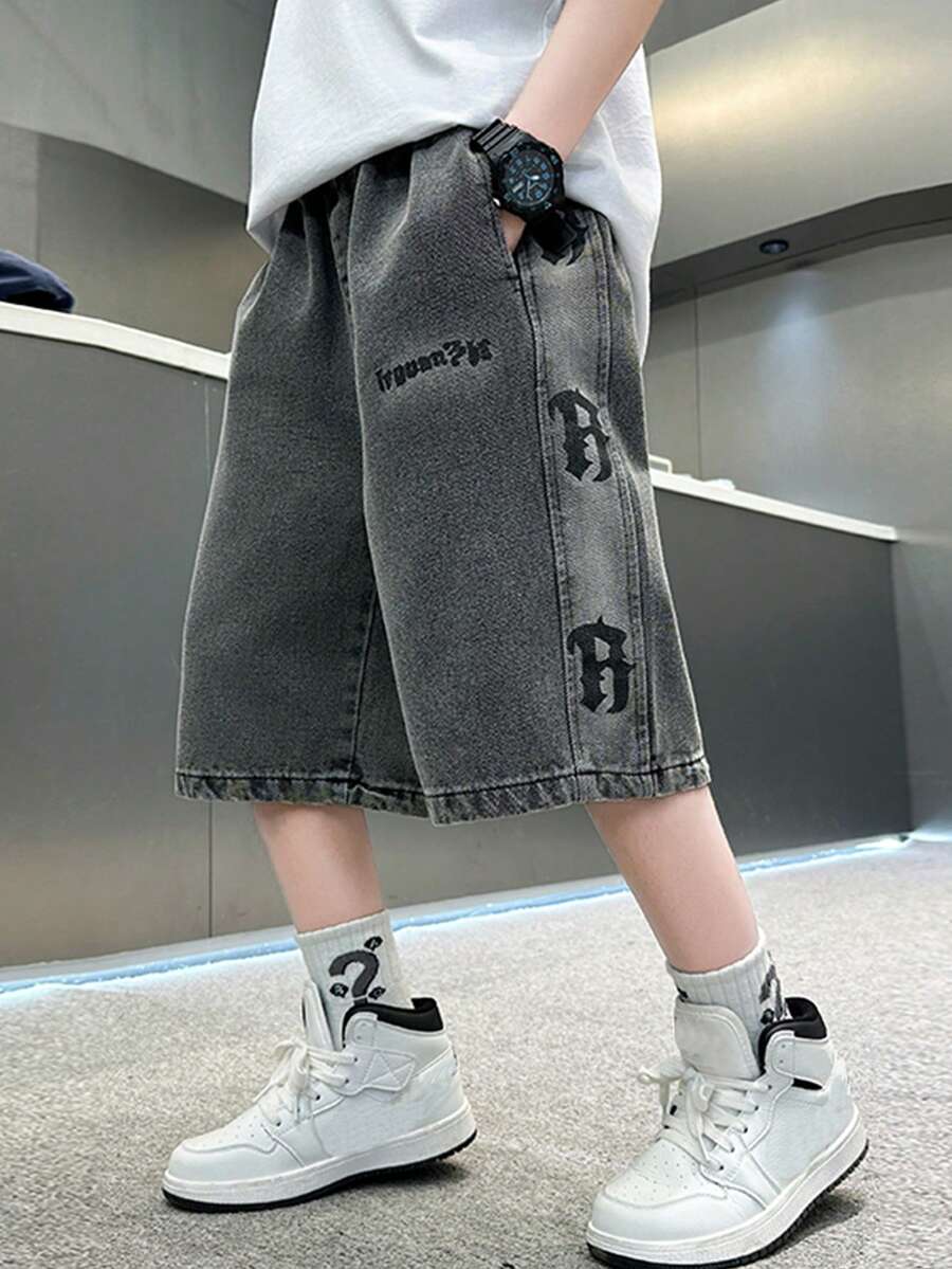 Boys' Fashionable Side Seam Denim Shorts - Grey - View 1