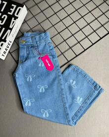 Wide Leg Jeans With Bow Design For Girls (Teenagers) - Medium Wash - View 3