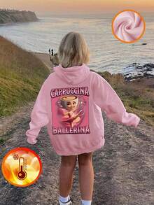 1 szt. Dziewczęca bluza z kapturem i nadrukiem, ciepła, termiczna podszewka, długi rękaw, odzież młodzieżowa na jesień/zimę - zabawna i kolorowa bluza z kapturem, która pobudza wyobraźnię każdego dziecka