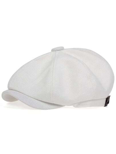 1顶男士纯色亚麻报童帽，休闲户外帽，适合春季、秋季、旅行、海滩、派对等场合。