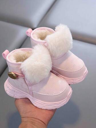 冬季新款粉色鞋底搭配粉色鞋面中帮防滑加厚保暖婴儿户外雪地靴，1 双适合 3-6 岁女孩，防水、保暖、时尚经典徒步靴，帮助小伙伴们探索冬季的乐趣。