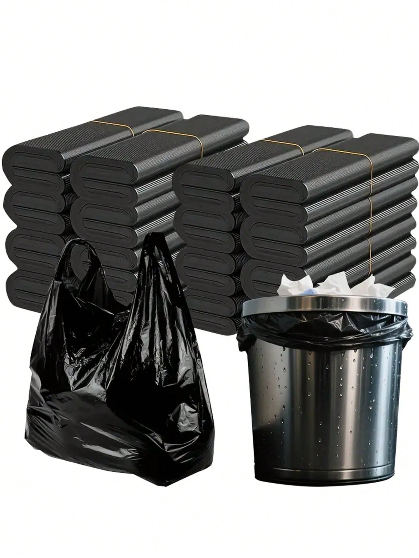 50 كيس قمامة أسود بلاستيكي، للاستخدام مرة واحدة، أ...