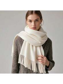 Thick Long Shawl/Blanket, 280g - White - View 3
