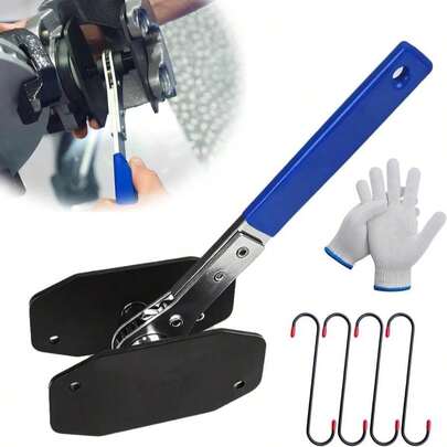 Brake Caliper Compression Tool, 360° Adjustable Piston Compressor With 4 Hooks And Gloves, Caliper Piston Compressor Tool For Automotive Brake Repair And Installation, Blue