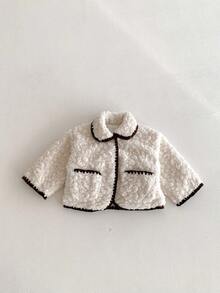 1pc Baby Girls Outdoor Casual Thermal Lined Warm Jacket, Winter - White - View 17