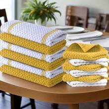 12-Piece 100% Cotton Kitchen Towel Set| 6 Hand Towels (15" X 25"), 6 Dish Towels (12" X 12") - Striped Woven, Absorbent And Durable, Suitable For Cooking, Cleaning, And Drying - Perfect For Christmas And Holiday Kitchens - Yellow - View 12