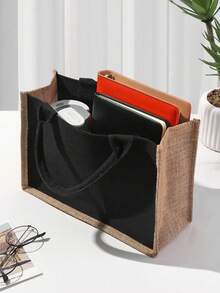 Sacola de Aniagem Personalizada com Flor de Nascimento, Sacola de Aniagem Personalizada com Nome Floral para Ela, Sacola para Despedida de Solteira, Sacola para Madrinha, Presentes para Madrinhas - Preto - Visão 2