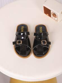 一双女童凉鞋，新款蝴蝶结公主鞋，松紧带设计，软底休闲女童沙滩鞋，适合夏季穿着。 - 黑色 - 查看 3