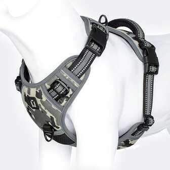 당김 방지 개 하네스, 초크 방지 전면 클립 개 반사 하네스, 소형견부터 대형견까지 쉽게 제어할 수 있는 손잡이가 있는 조절 가능한 부드러운 패딩 처리된 PET 동물 조끼