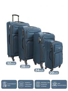 Walizka Z Tkaniny Oxford, Walizka Na Kółkach, Duża Pojemność, 4-Częściowy Zestaw Walizek Z Tkaniny Oxford, 20/24/28/32 Cale, Odporna Na Zarysowania I Elegancka, Wyposażona W Elastyczne Uniwersalne Kółka, Może Być Używana Jako Bagaż Podręczny Lub Walizka - Navy Blue - View 9
