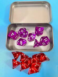 7件套星空骰子套装，铁盒包装，D&D骰子套装（D4、D6、D8、D10、D%、D20），适用于桌面游戏、万智牌、角色扮演游戏；10颗红色D4骰子，用于制作治疗药水。