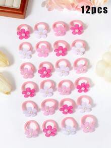 12 件粉色花卉发圈，带有精致珍珠花朵设计，可爱温柔的发带，适合女孩的弹性发带，派对和日常佩戴发饰 - 彩色 - 查看 10