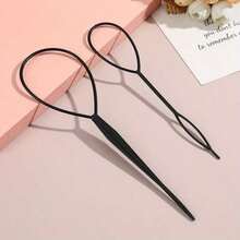 2PCS Hair Braid Tool Set, French Braid Maker & Hair Styling Ring For Easy DIY Ponytail, Bun, Quick Twist Hairstyles - Black - View 2