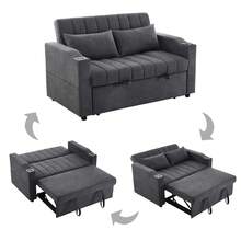 Modern Multifunctional Sofa, Sleeper Sofa, Sofa Bed With Sleeping Function, Double Sofa With Adjustable Backrest, With Drink Holder And Cushions, Suitable For Living Room, Bedroom, Apartment, Etc. - Grey - View 3