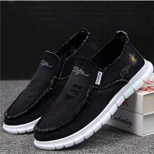 Women's Extra Wide Width Slip-On Canvas Loafers, Comfortable Lightweight Casual Shoes With Daisy Embroidery For Wide Feet - màu đen - Xem 4