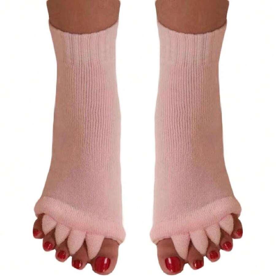 Women Toe Separator Socks Toeless Foot Alignment Socks For Yoga GYassage Pain Relief Improves Circulation Stretchy,28194485 - Hồng - Xem 1