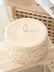 1pc/2pcs Dotted Rope Woven Storage Basket With Lid, Desktop Organizer Box, Key And Miscellaneous Items Storage Box, Home Decor - Multicolor - View 10