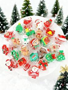 20pcs Women's Christmas Themed Random Assorted Christmas Tree, Santa Claus, Snowman, Gift Bag, Teddy Bear, Gingerbread Man, Triangle Hair Clips Hair Claw Winter Hair Accessories Fashion Claw Clips - Claw Clamp - View 2
