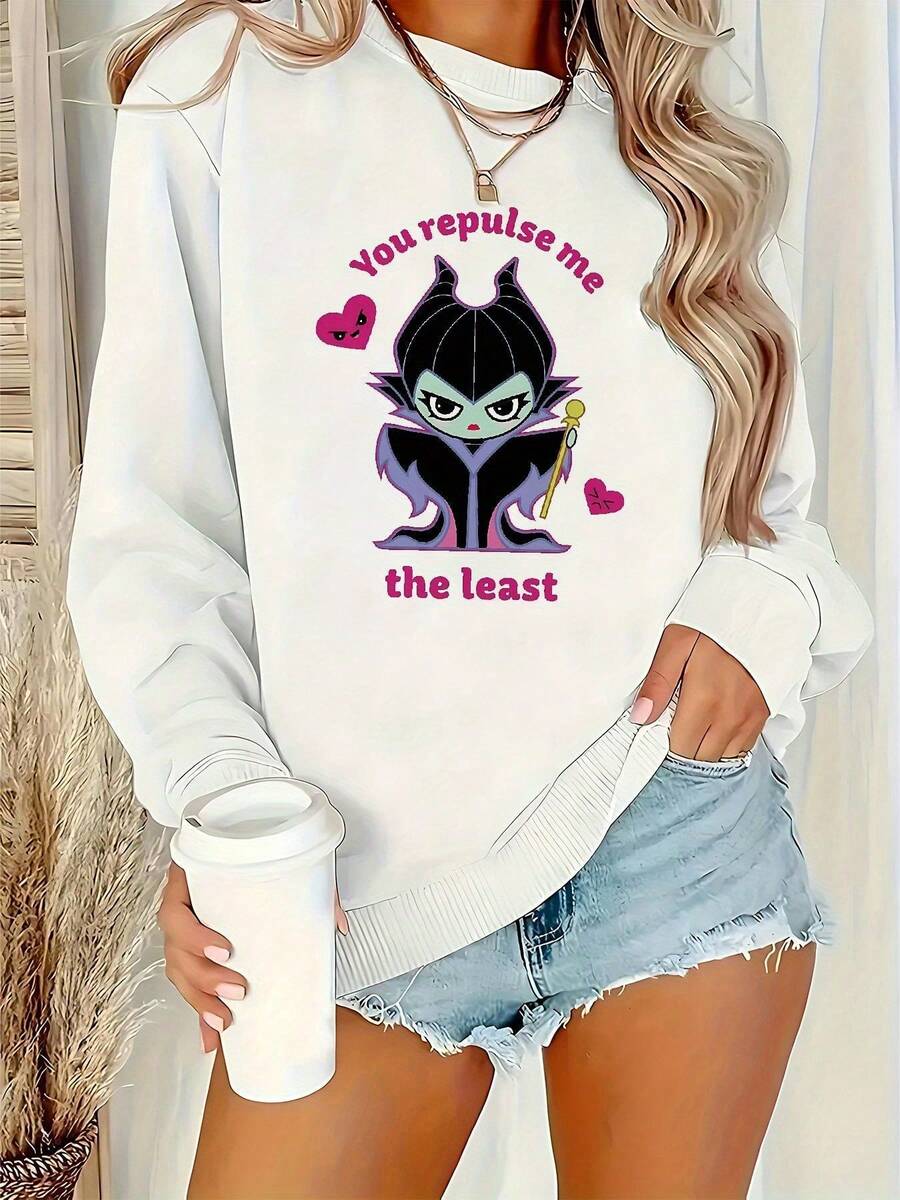 Nightmare Before Christmas Women's Gothic Sweatshirt - Tim Inspired Casual Pullover With  & Sally Graphic, Soft Round Neck Long Sleeve Sweater For Fall/Winter, Machine Washable, Relaxed Fit For Working, Shopping & Home Wear, Officially Licensed Merchandise - 白色 - 查看 1
