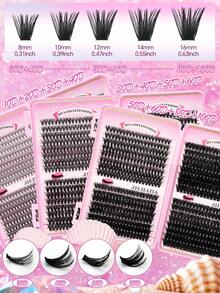 640pcs D-Curl Fluffy False Eyelashes Set, Includes Eyelash Glue, Tweezer, Mascara Brush, Magnifying Eyelashes, Lightweight & Reusable, Large Capacity Individual Lashes, Soft & Natural Mixed Lashes For 3D Volumized Eye Makeup