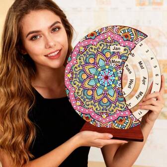 LaoJieYuan 2025 新款降临节日历圣诞节降临节日历圣诞日历钻石画万年历木制钻石艺术台历，5D DIY 刺绣圣诞礼物家居装饰 DIY 工艺品钻石艺术画