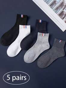 5 Pairs Of Premium Men Mid Crew Sport Socks - Ultra-Comfy, Sweat-Absorbing, Breathable, Moisture-Wicking, Arch Support, Cushioned, Anti-Odor - Ideal For Basketball Training, Running, Outdoor Activities, Fitness, And Casual Attire, Fall